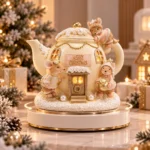 Decorațiune Crăciun Căsuța șoriceilor, alb cu bej, 12 cm - imagine 3