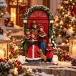Decorațiune Crăciun Colindători, roșu cu verde, 23 cm - imagine 2