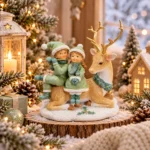 Decorațiune Crăciun Copii cântând alături de ren 15 cm - imagine 2