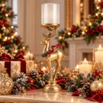 Decorațiune Crăciun Premium  Suport de lumânare Cerb Auriu 42 cm - imagine 2