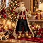 Decorațiune Moș Crăciun roșu cu accente aurii, 44 cm - imagine 2