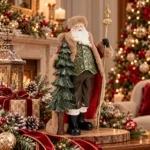 Decorațiune Moș Crăciun cu sceptru, roșu cu verde, 44 cm - imagine 2