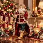 Decorațiune Crăciun Moș Crăciun roșu cu accente aurii, 36 cm - imagine 2