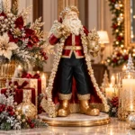 Decorațiune Moș Crăciun roșu cu accente aurii, 44 cm - imagine 3