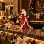 Decorațiune  Moș Crăciun roșu cu accente aurii 44 cm - imagine 2
