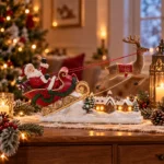 Decorațiune Crăciun Moș Crăciun cu sania și ren, 27 cm - imagine 2