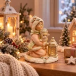 Decorațiune Crăciun Fetiță cu pisică și felinar, 9 cm - imagine 2