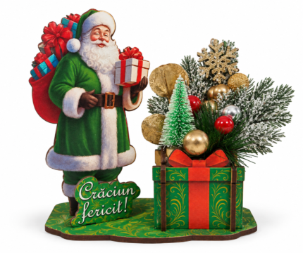 Aranjament de Crăciun cu Moș Crăciun și cadou festiv, 12,5 x 13 cm