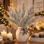 Set 24 Crenguțe decorative cu glitter argintiu, 71 cm - imagine 2